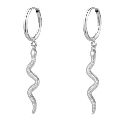 Pendientes aro serpiente acero plateado