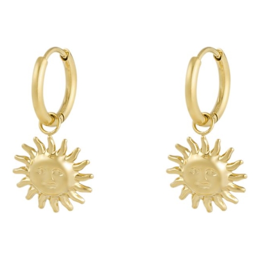 Pendientes aro con sol acero dorado