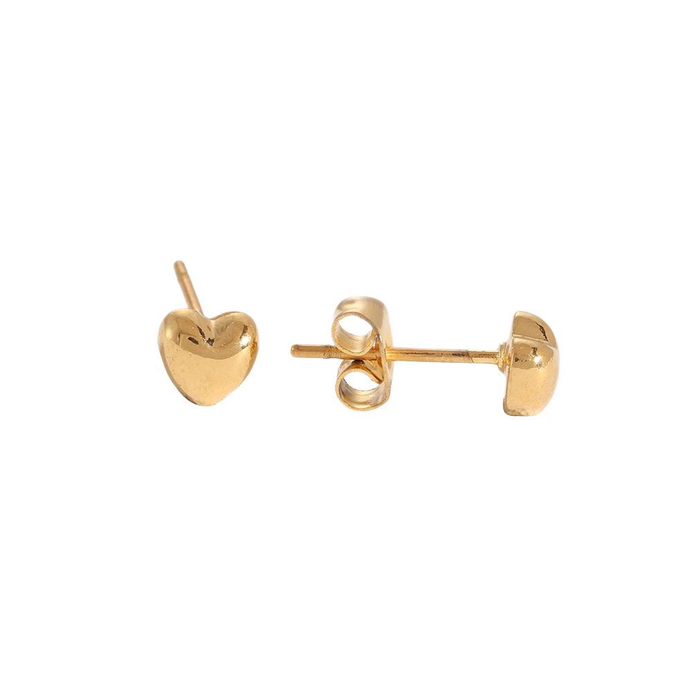 Pendientes bot&oacute;n coraz&oacute;n acero dorado