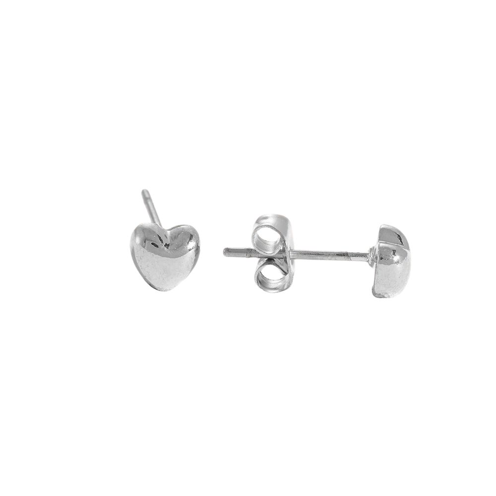Pendientes bot&oacute;n coraz&oacute;n acero plateado