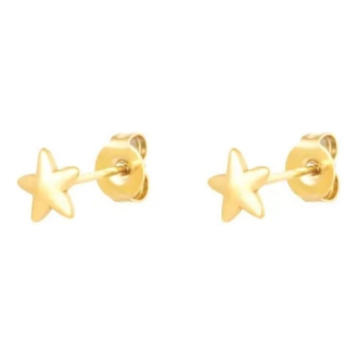 Pendientes botón estrella acero dorado