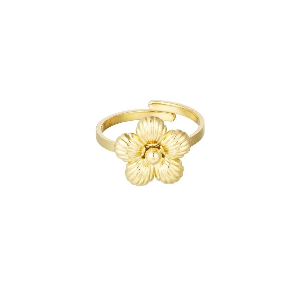 Anillo ajustable flor acero dorado