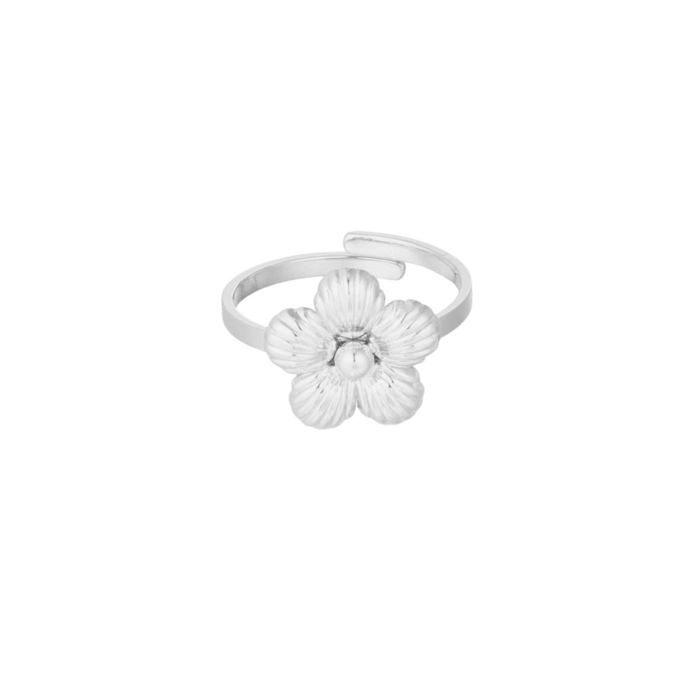 Anillo ajustable flor acero platedo