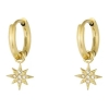 Pendientes aro con estrella polar circonita acero dorado