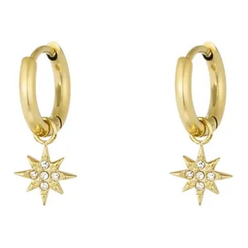 Pendientes aro con estrella polar circonita acero dorado
