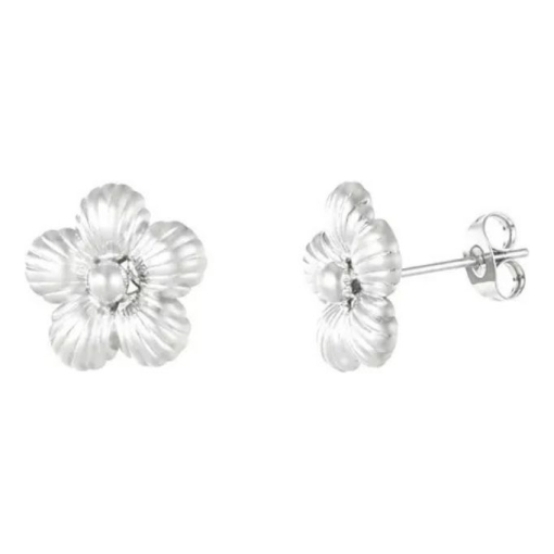 Pendientes botón flor pequeña acero plateado