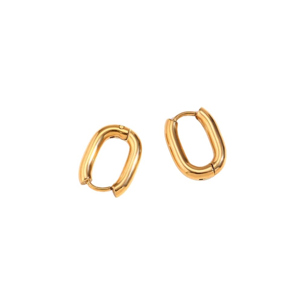 Pendientes aro &oacute;valo acero dorado