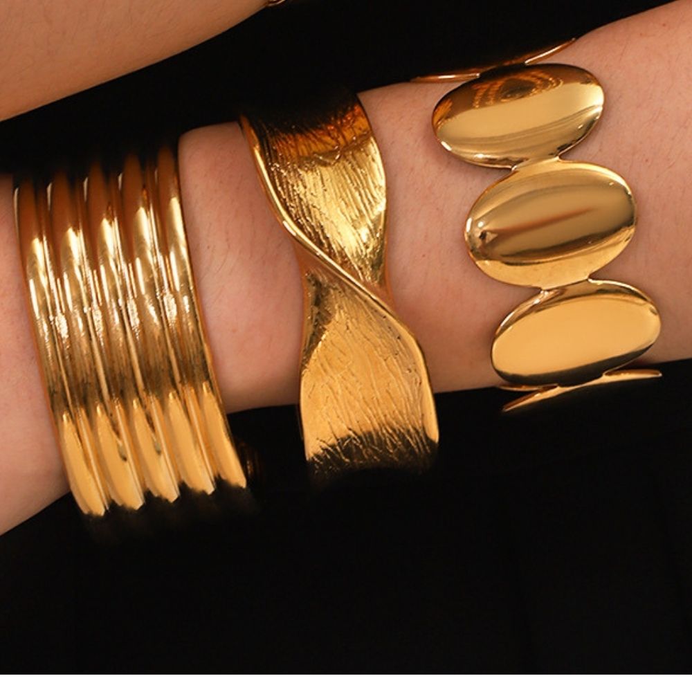 Brazalete óvalos acero dorado modelo