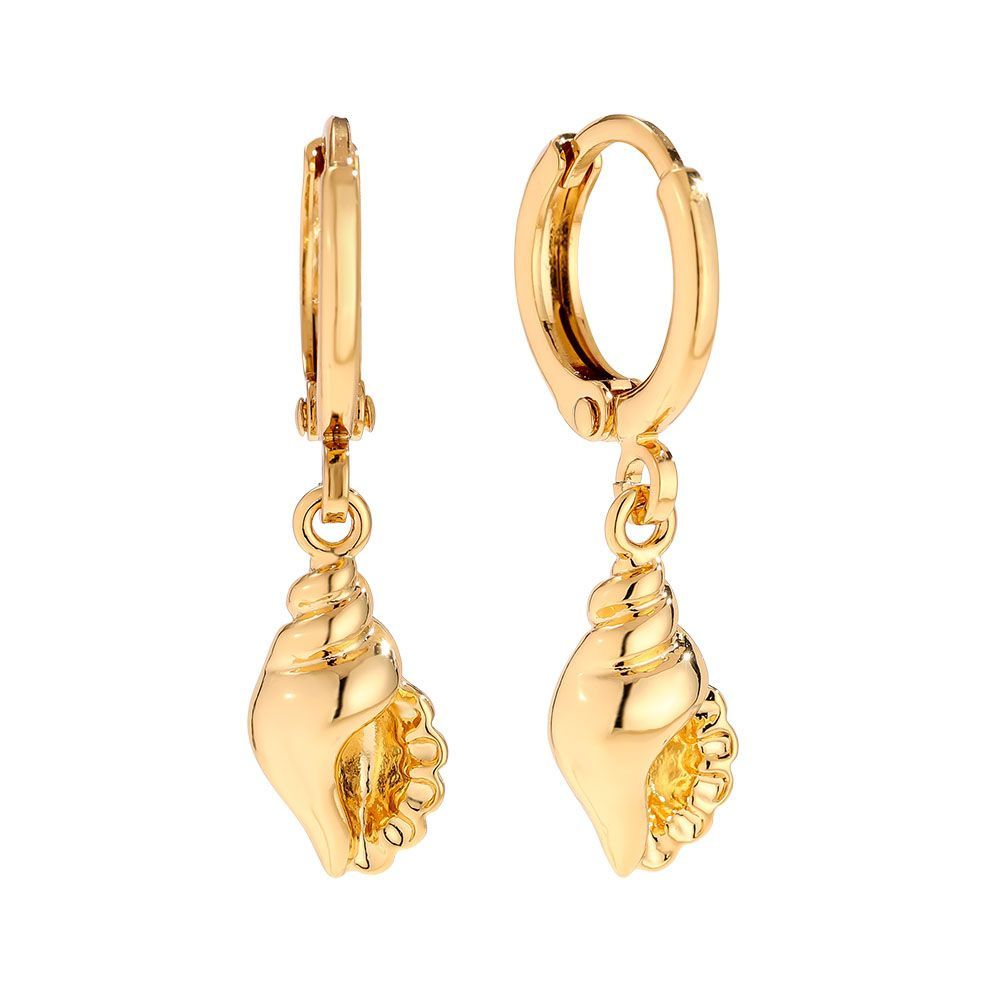 Pendientes aro con caracola acero dorado