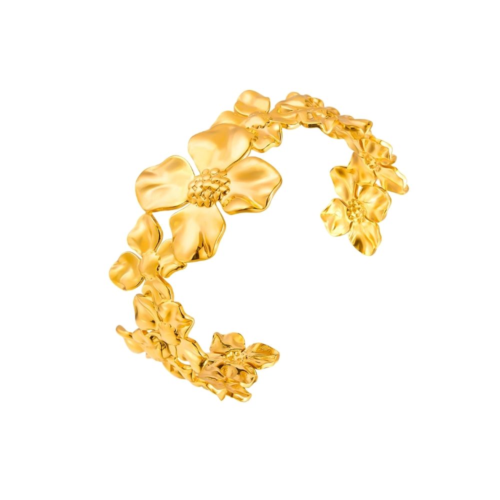 Brazalete flores nahui acero dorado