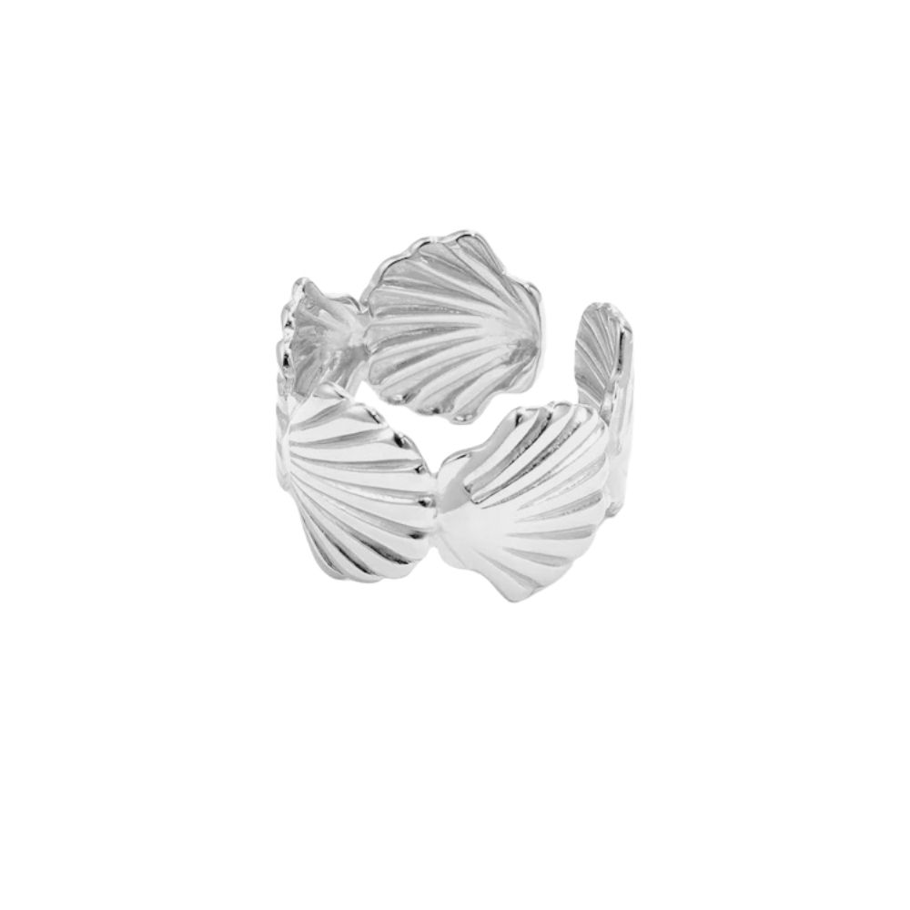 Anillo ajustable conchas vieira acero plateado