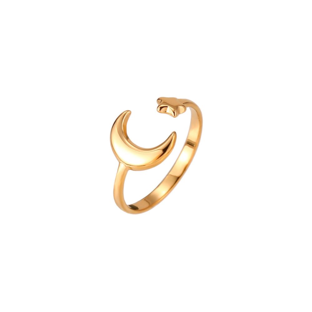 Anillo pie estrella luna acero dorado
