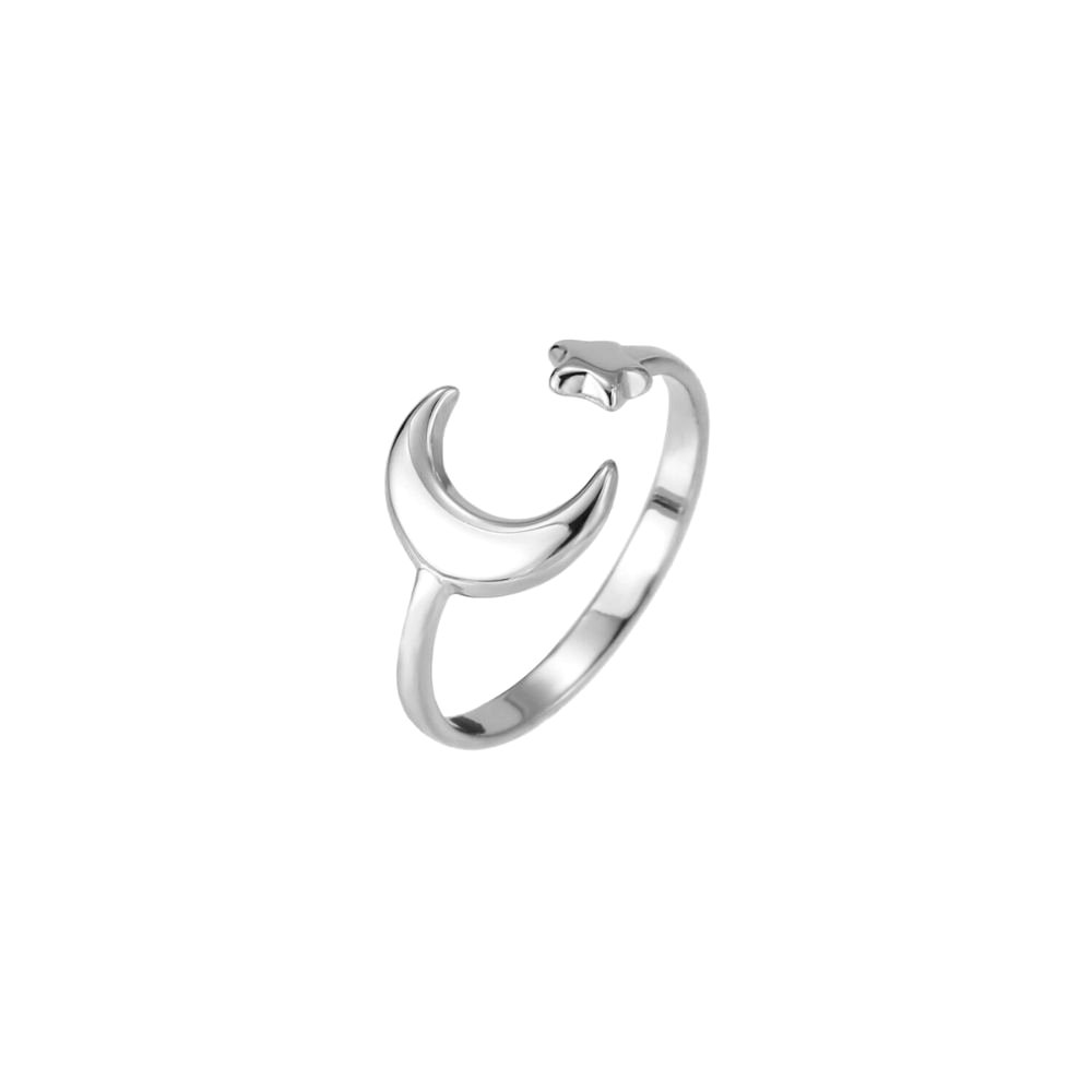 Anillo pie estrella luna acero plateado