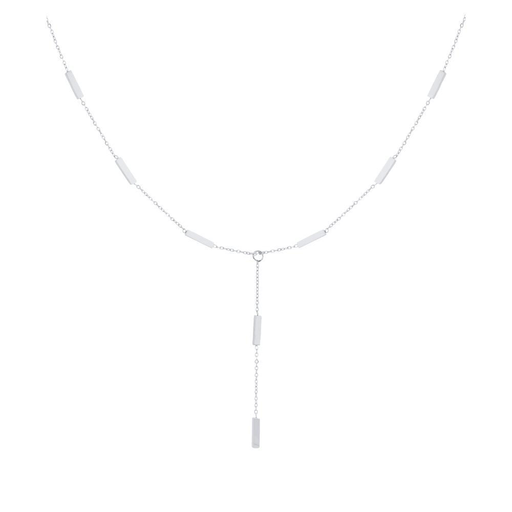 Collar largo en Y tubitos acero plateado