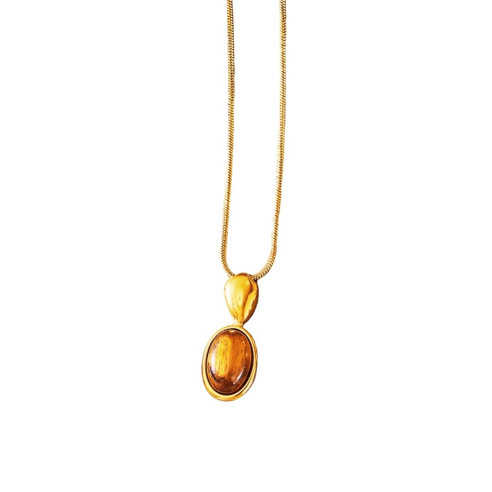 Collar largo ojo de tigre acero dorado