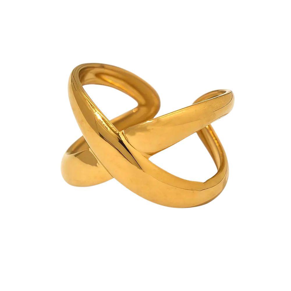 Anillo ajustable cruzado acero dorado