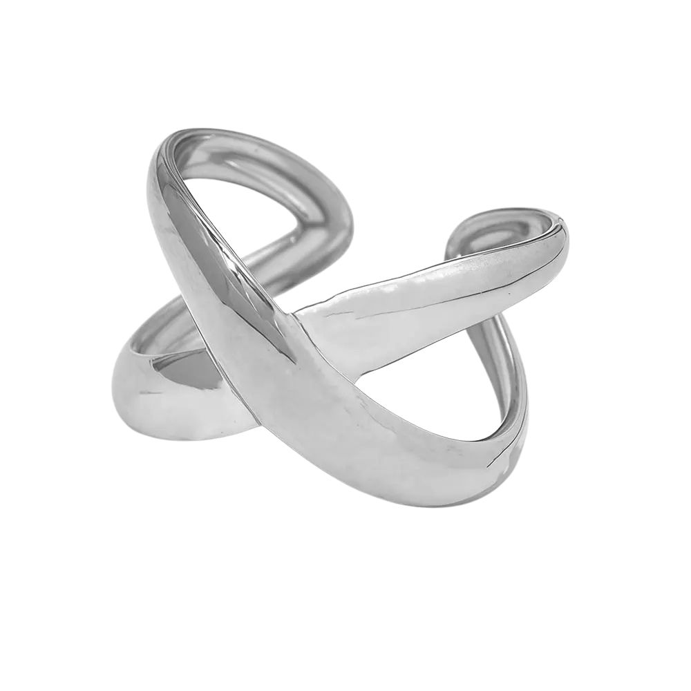 Anillo ajustable cruzado acero plateado
