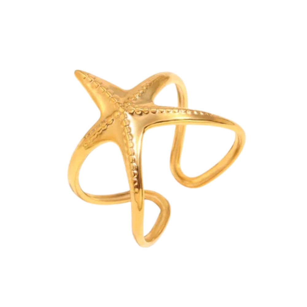 Anillo ajustable estrella de mar fina acero dorado