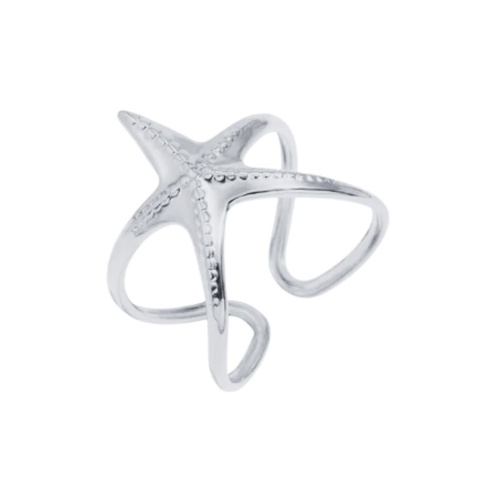 Anillo ajustable estrella de mar fina acero plateado