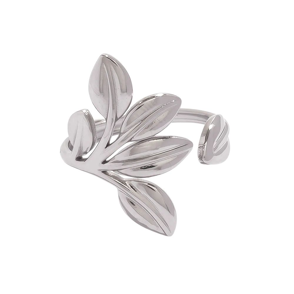 Anillo ajustable hojas acero plateado