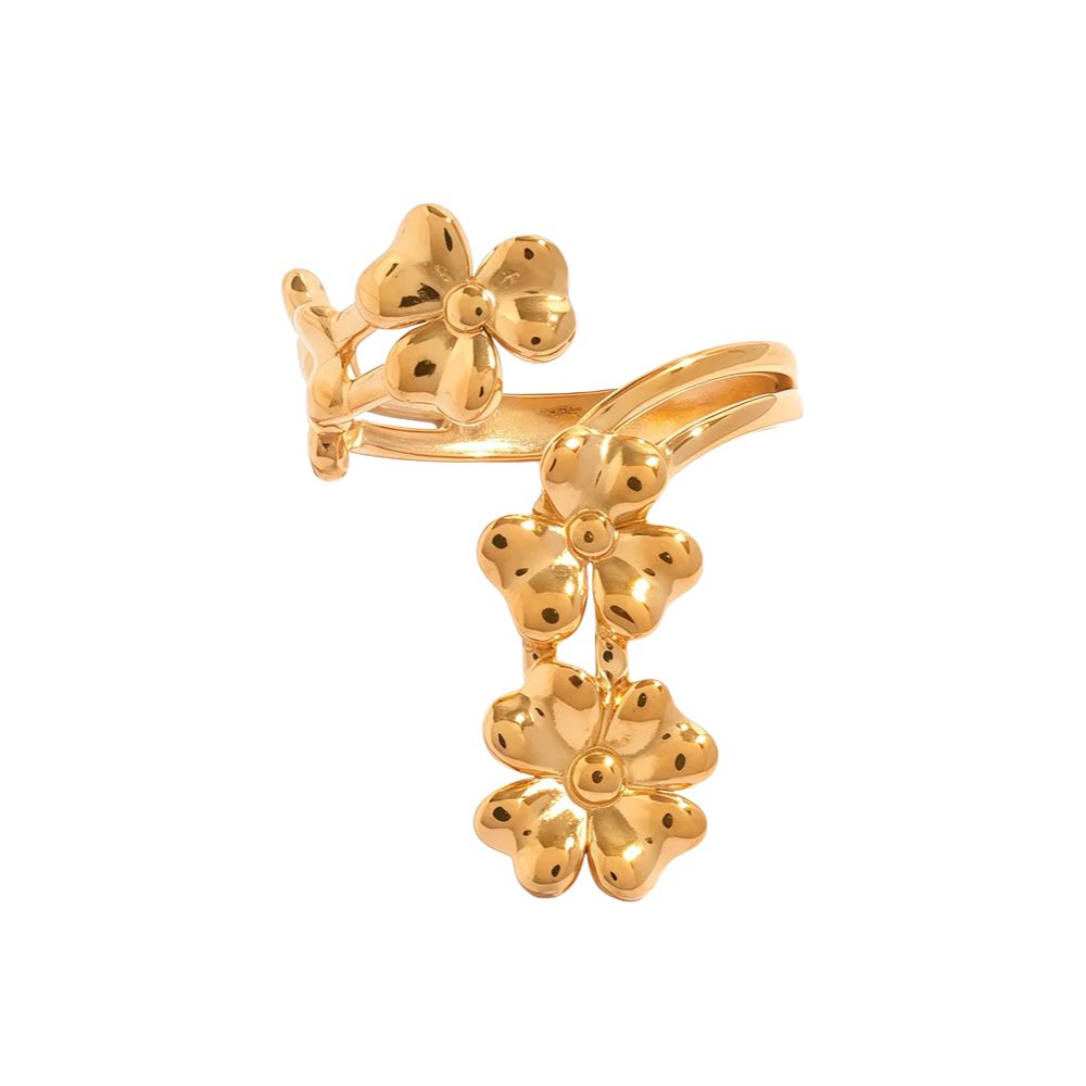 Anillo ajustable tr&eacute;boles acero dorado