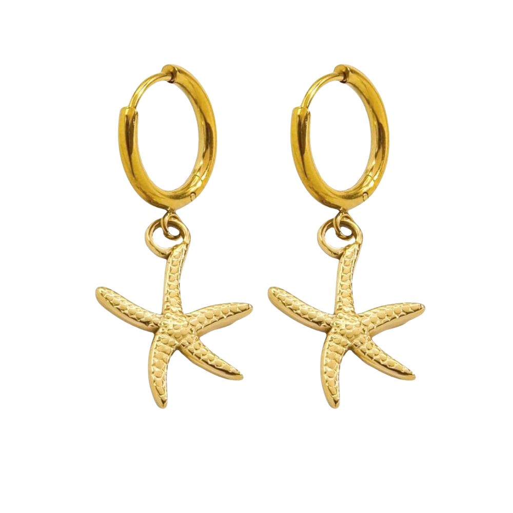 Pendientes aro con estrella de mar acero dorado
