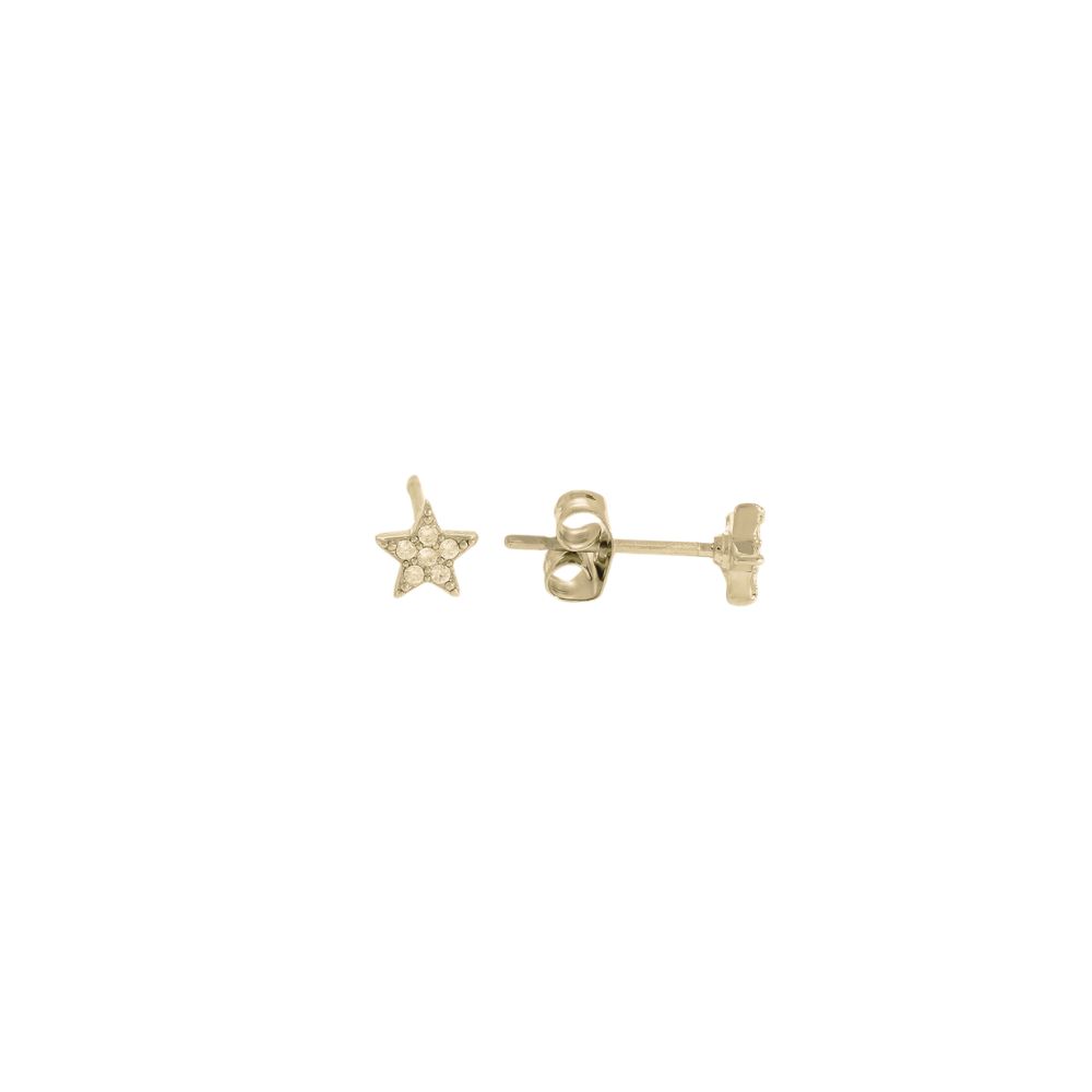 Pendientes botón estrella circonitas acero dorado