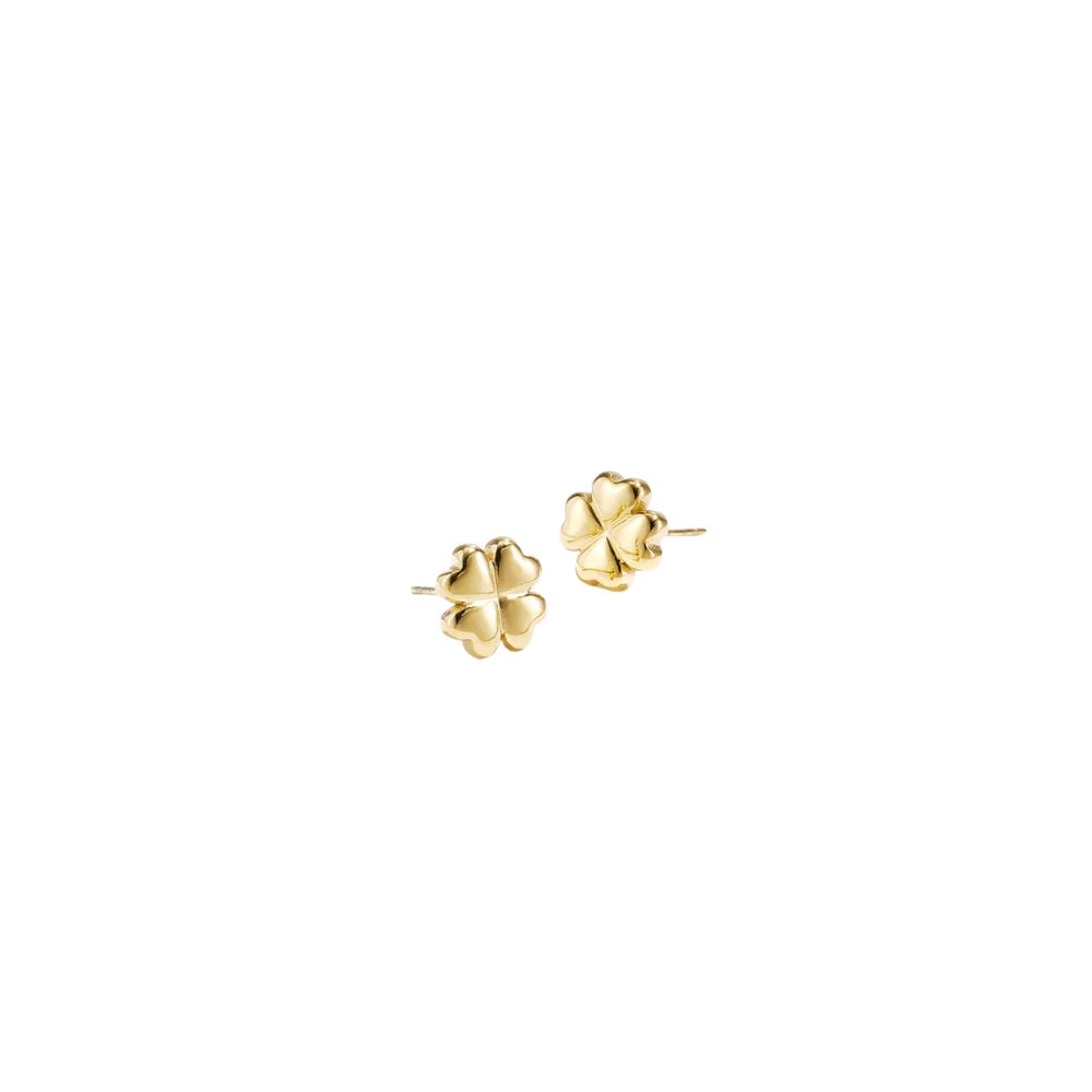 Pendientes botón trébol acero dorado