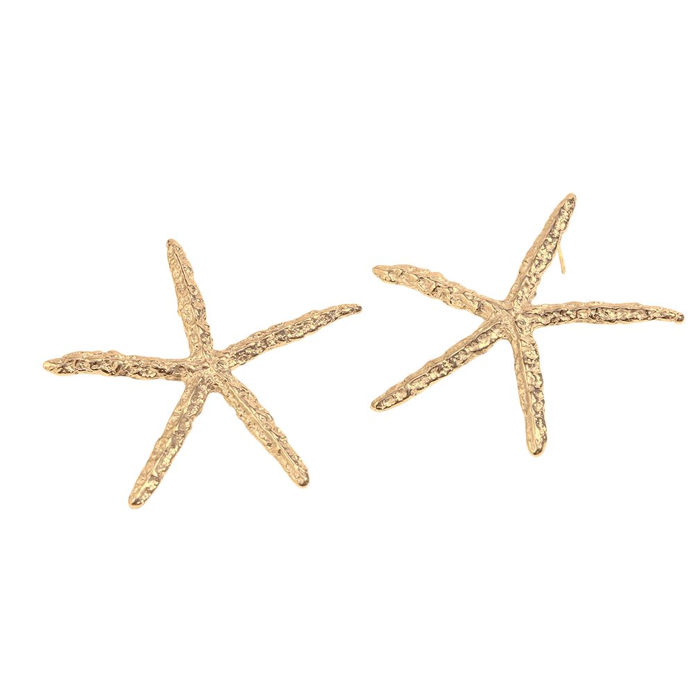 Pendientes largos estrella de mar acero dorado