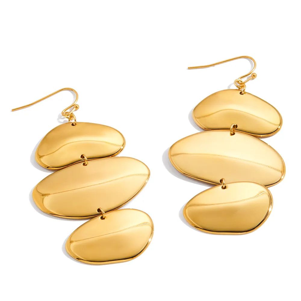 Pendientes largos óvalos acero dorado