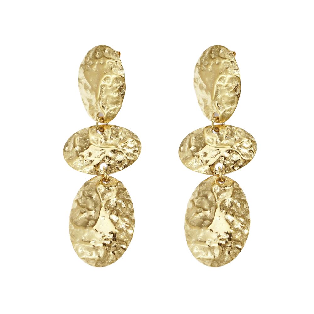 Pendientes largos óvalos martelé acero dorado